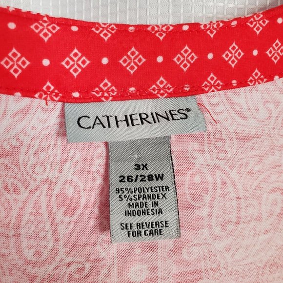 Catherines Size 3X 26/28W Blouse Pullover Stretch Paisley Lace Up Tunic Red - Picture 4 of 10